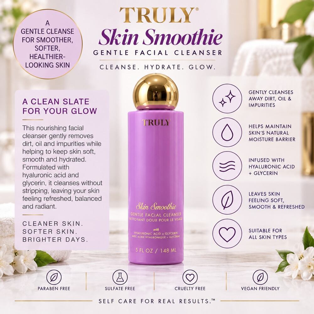 Truly Skin Smoothie Gentle Facial Cleanser Hyaluronic Acid Glycerin 5 oz NEW